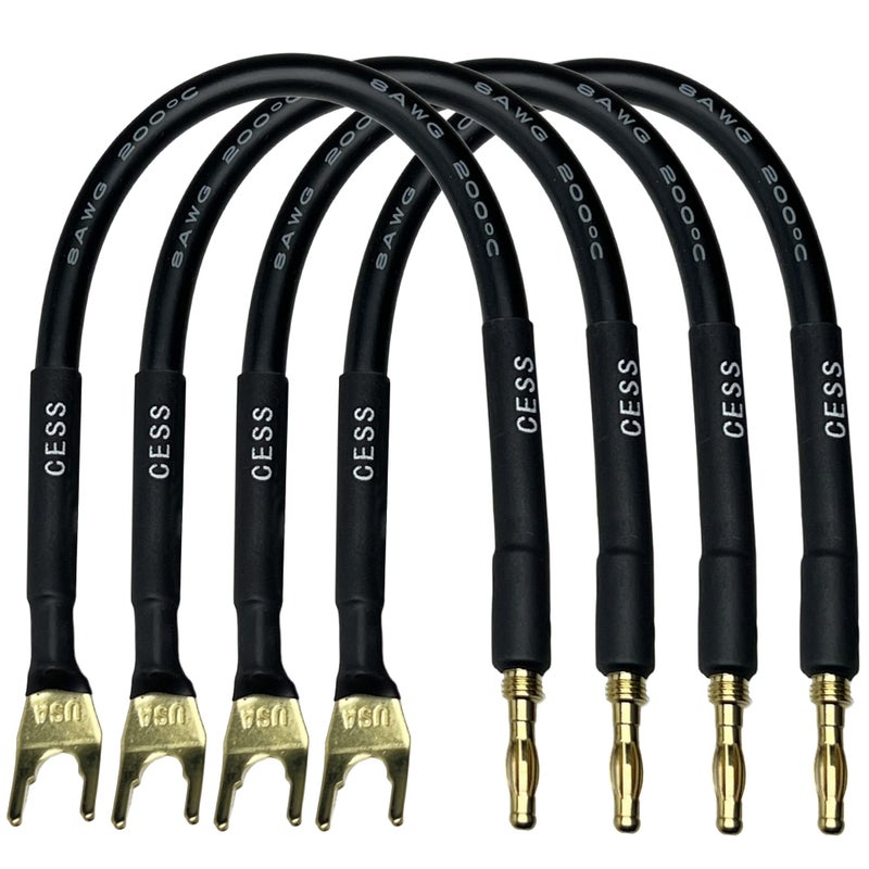 CNCESS CESS-027L HiFi Speaker Cable Jumpers Wire 6-inch - Spade Plug to Banana Plug Speaker Jumper Cable - 4 Pack (Large Fork) - Image 1